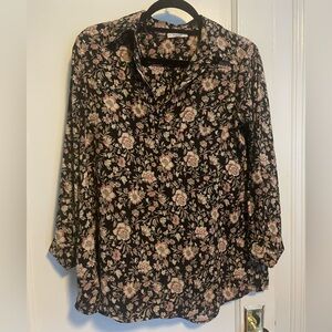 Pleione Black and Pink Floral Blouse